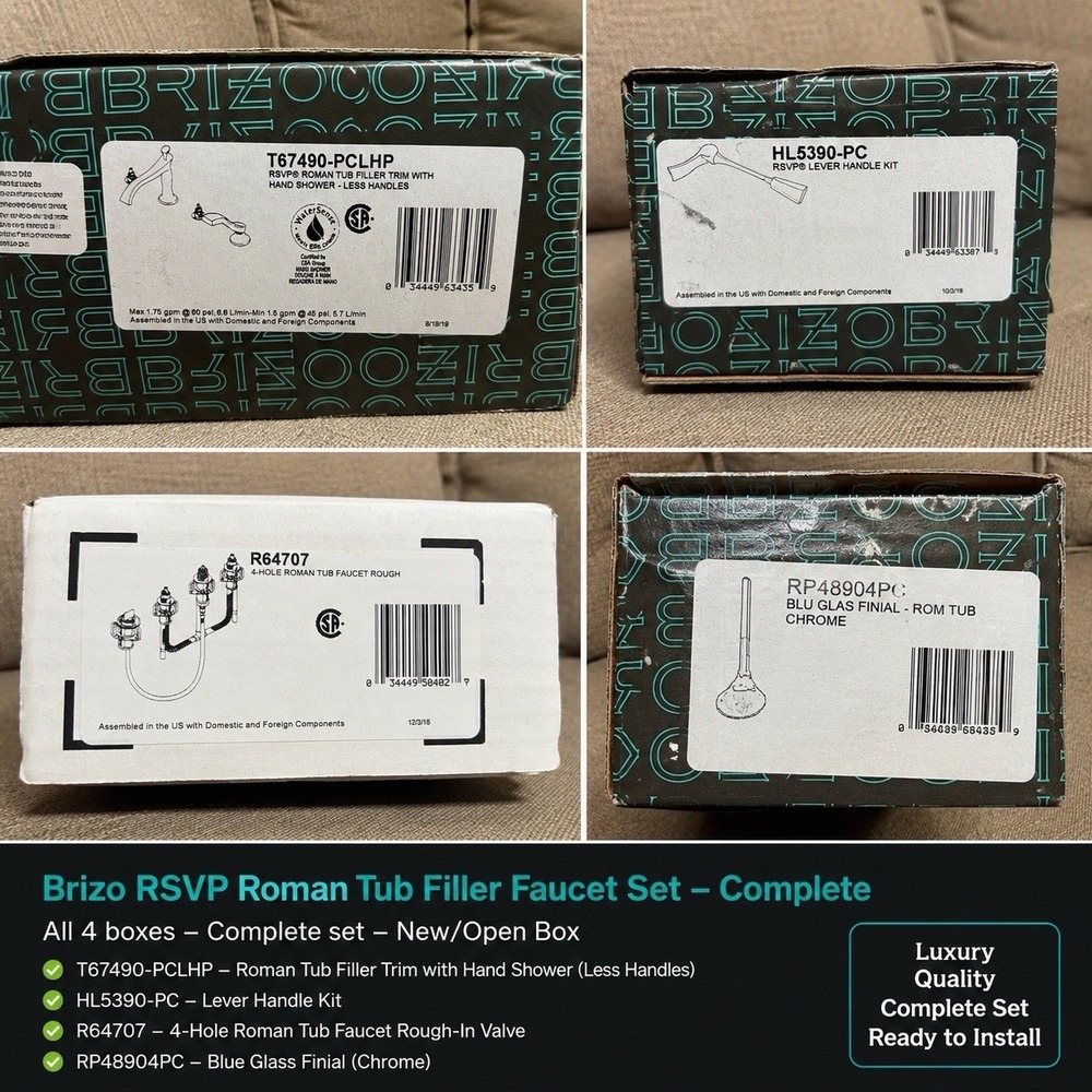 Brizo RSVP Roman Tub Filler Faucet Set Chrome T67490 HL5390 R64707 RP48904PC